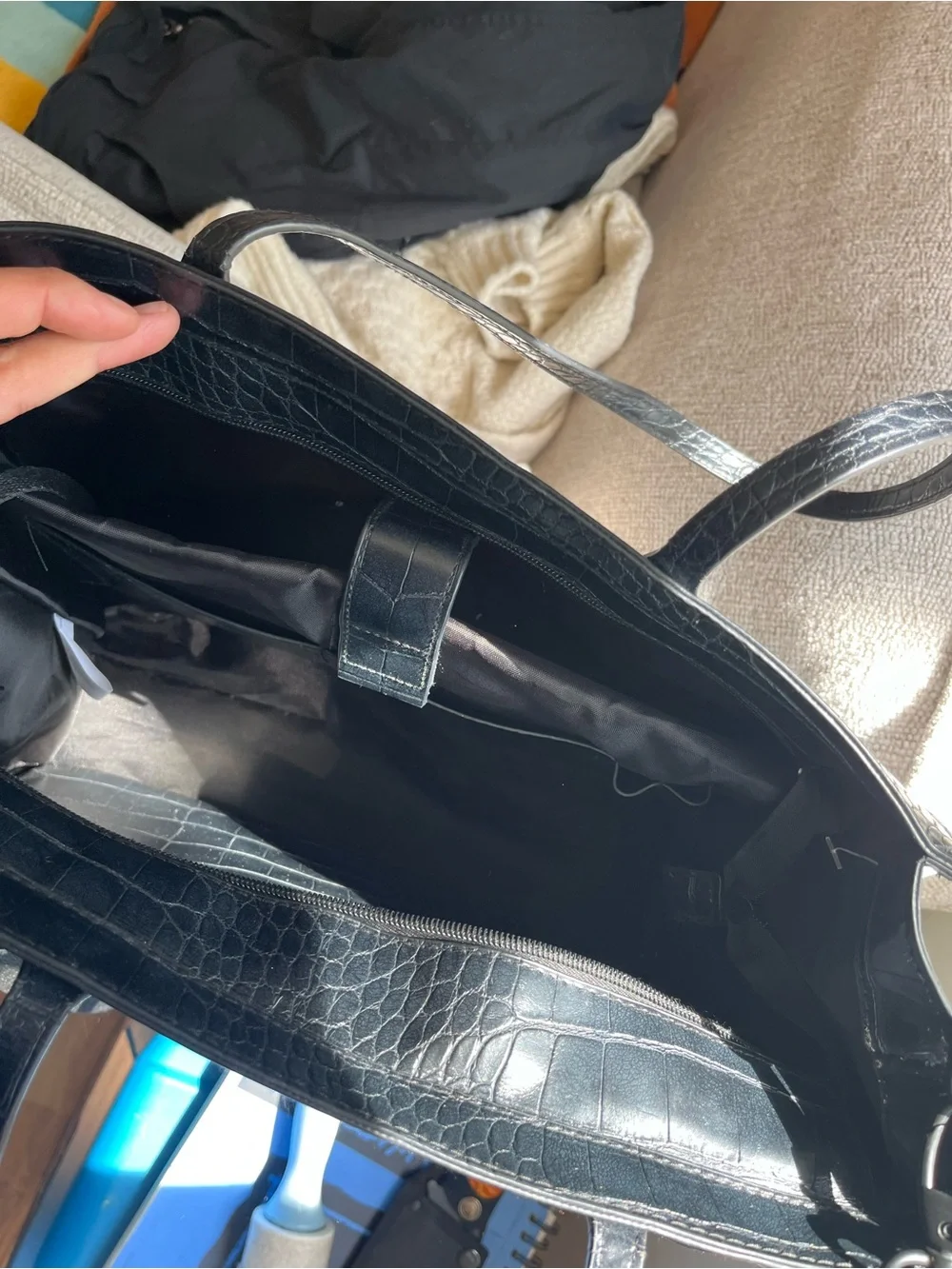 BEIS Black Croc Work Tote